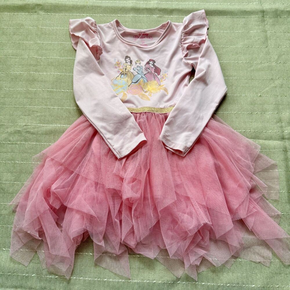 Disney Princess Girls Dress Pink Ruffle Long Sleeve Size 4T Great Condition